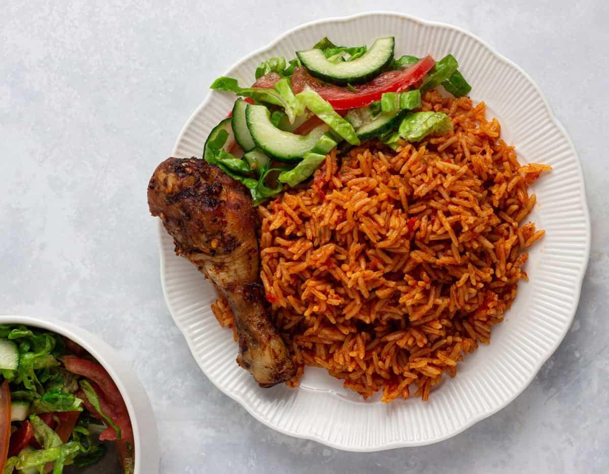Street style jollof rice and chicken